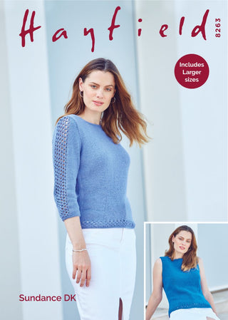 S8263 3/4 Sleeved Sweater & Sleeveless Vest in Hayfield Sundance DK