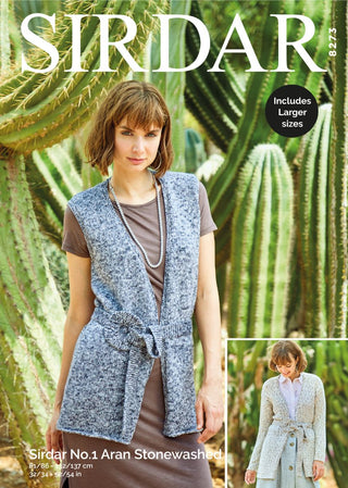 S8273 Woman's Cardigan & Waistcoat in Sirdar No.1 Aran Stonewashed