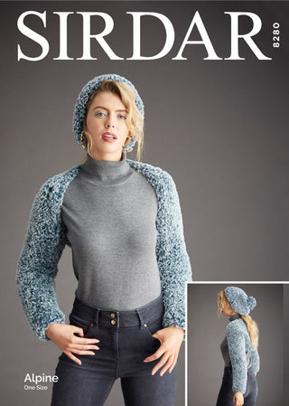 S8280 Sleeve Shrug & Pull-On Hat in Sirdar Alpine
