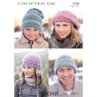 S9189 Beret and Hats for Men, Women and Children in Sirdar Crofter DK