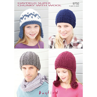 S9750 Hats and Helmets for Adults and Children in Hayfield Super Chunky with Wool