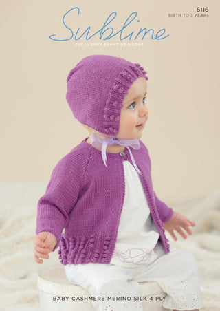 SU6116 Baby Girls Cardigan and Hat Baby Cashmere Merino Silk 4ply
