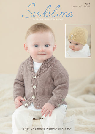 SU6117 Baby Cardigan and Hat Baby Cashmere Merino Silk 4ply
