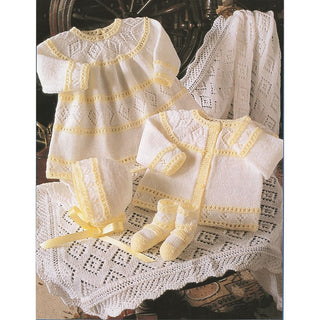 St4163 Baby Dress, Cardigan, Bonnet, Booties and Shawl Baby 4ply