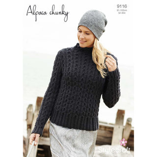 St9116 Ladies Cable Jumper Alpaca Chunky