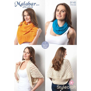 St9145 Ladies Scarves and Shrug Malabar Aran