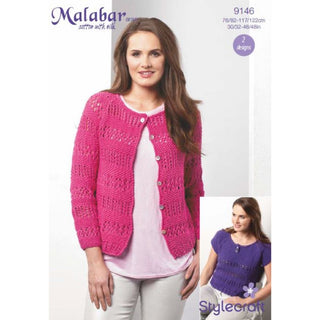 St9146 Ladies Cardigan and Eyelet Tee Malabar Aran