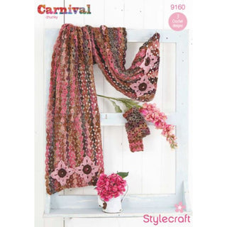 St9160 Ladies Lace Scarf and Mittens Carnival Chunky