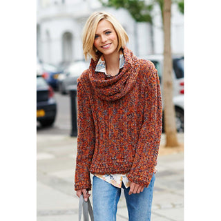 St9197 Ladies Wide Rib Jumper and Cowl Mosaic Super Chunky
