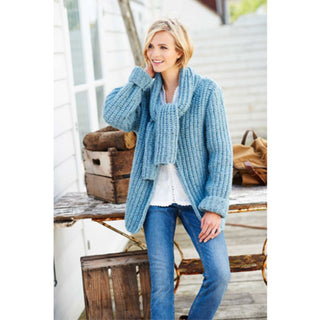 St9205 Ladies Scarf Neck Jacket Alpaca Tweed Chunky