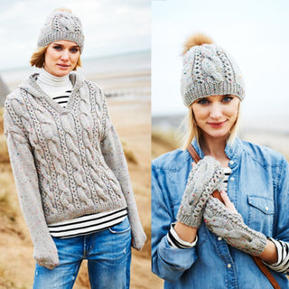 St9556 Ladies Hooded Sweater, Hat & Mittens in Stylecraft Special Aran With Wool
