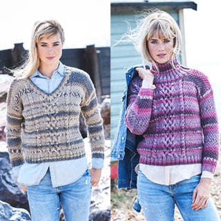 St9568 Ladies Cable & V Neck Sweaters in Stylecraft Life Heritage