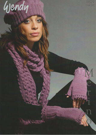 TRW5529 Ladies Scarf, Hat and Mittens DK