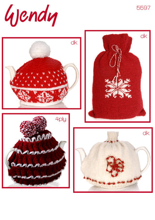 TRW5597 Tea Cosies and Hot Water Bottle Cover Chrismas Pattern DK and 4ply