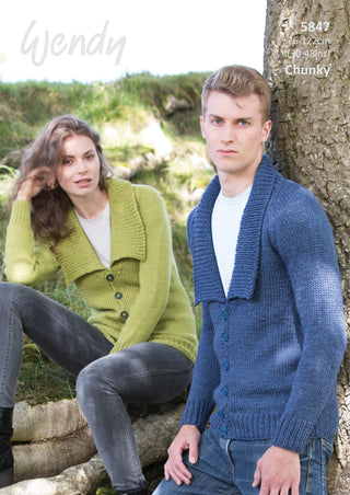 TRW5847 Adult V Necked Shawl Collar Cardigan Chunky