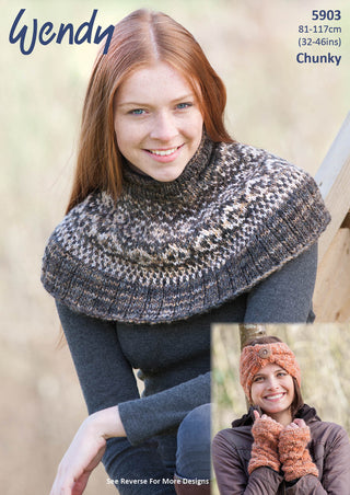 TRW5903 Ladies Neck Shawl, Hat and Mittens Wendy Evolve Chunky
