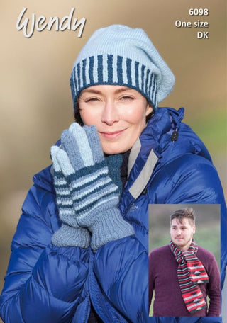 TRW6098 Hat, Gloves & Double-Sided Scarf in Wendy With Wool DK