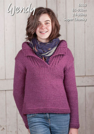 TRW6110 Woman's Collar Sweater in Wendy With Wool Super Chunky