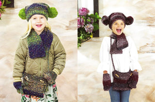 JB472 Girl's Scarf, Bag, Hat & Mittens in James C Brett Tuscany Chunky