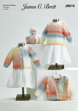 JB619 Girl's Cardigans & Sweater in James C Brett Baby Marble DK