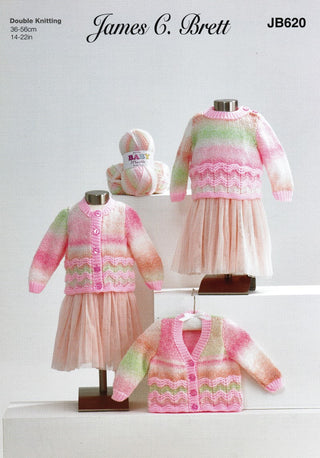 JB620 Girl's Sweater & Cardigans in James C Brett Baby Marble DK