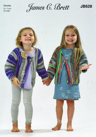 JB628 Children's Round Neck & V Neck Cardigan in James C Brett Party Time Chunky