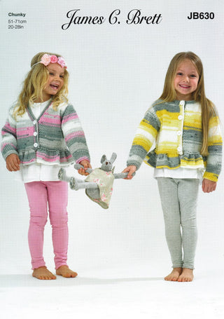 JB630 Girl's Round Neck & V Neck Cardigans in James C Brett Party Time Chunky
