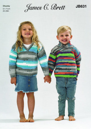 JB631 Child's V Neck & Wrap Neck Sweater in James C Brett Party Time Chunky