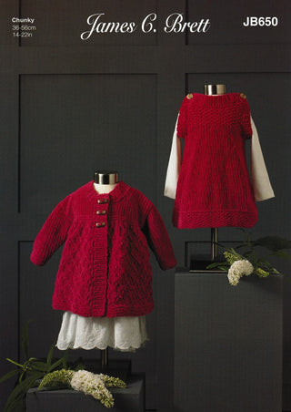 JB650 Girl's Dress & Jacket in James C Brett Flutterby Chunky