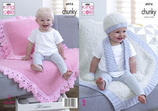 KC4974 Blankets, Cushion, Hat, Scarf and Mittens in King Cole Cuddles Chunky