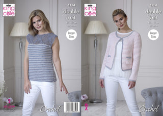 KC5114 Crochet Ladies Jacket & Top in Finesse Cotton Silk DK