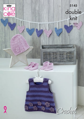 KC5145 Babies Pinafore Dress, Bunting, Hat, Shoes & Booties in Cottonsoft DK