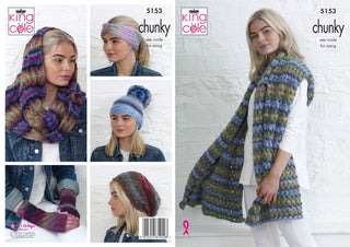 KC5153 Wrap, Snood, Mitts & Hat in King Cole Chunky