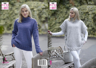 KC5154 Ladies Poncho & Sweater in King Cole Big Value Aran