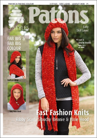 Patons 3939 Big Fast Fashion Knit leaflet  Hat, Scarf and Headwear using Super Chunky