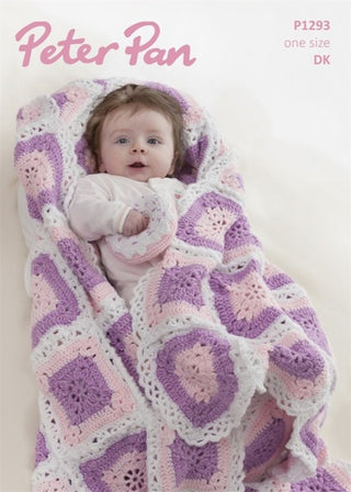 PP1293 Crochet Baby Cot Blanket & Doughnut Toy in Peter Pan Pixie DK