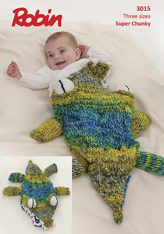 R3015 Crocodile Sleeping Bag for Babies in Robin Paintbox Splash Super Chunky