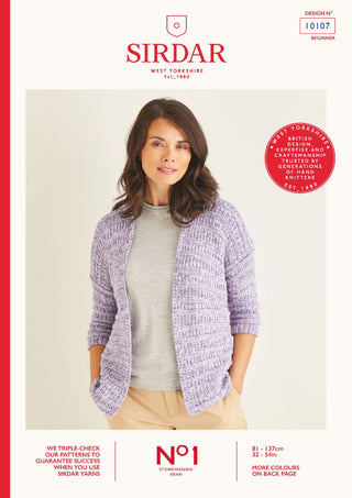 S10107 Ladies Cardigan in Sirdar No.1 Stonewashed Aran
