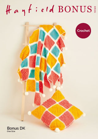 S10120 Crochet Blanket & Cushion in Hayfield Bonus DK