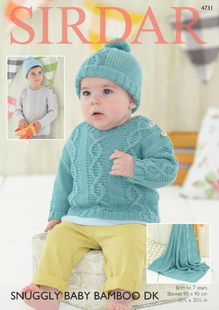 S4731 Blanket, Hat and Sweater for Babies and Children in Sirdar Snuggly Baby Bamboo DK
