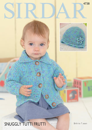 S4738 Cardigan and Hat for Babies in Sirdar Snuggly Tutti Frutti
