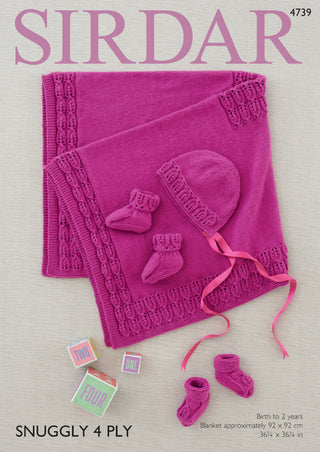 S4739 Blanket, Bonnet and Bootees in Sirdar Snuggly 4ply