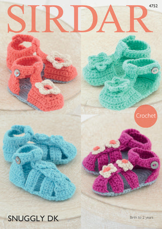 S4752 Crochet Sandals for Babies and Children in Sirdar Snuggly DK