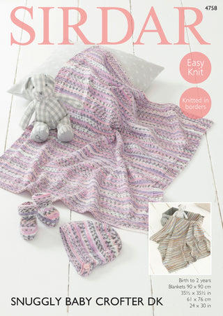 S4758 Blanket, Bootees and Bonnet for Babies in Sirdar Snuggly Baby Crofter DK