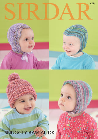 S4771 Four Hat Designs in Sirdar Snuggly Rascal DK