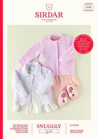 S5350 Babies Round Neck Cardigan & Cardigan with Collar in Sirdar Snuggly Spots DK