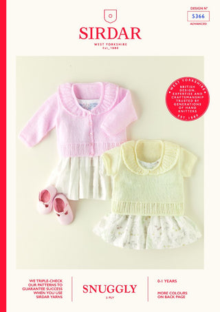 S5366 Frill Neck Cardigan & Top for Babies in Sirdar Snuggly 3Ply