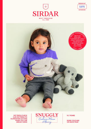 S5375 Babies Sweater & Elephant Toy in Sirdar Snuggly Cashmere Merino & Bunny
