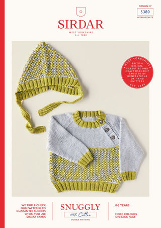 S5380 Baby's Sweater & Bonnet in Sirdar Snuggly 100% Cotton DK
