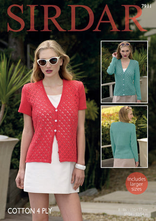 S7911 Cardigan for Women in Sirdar Cotton 4ply